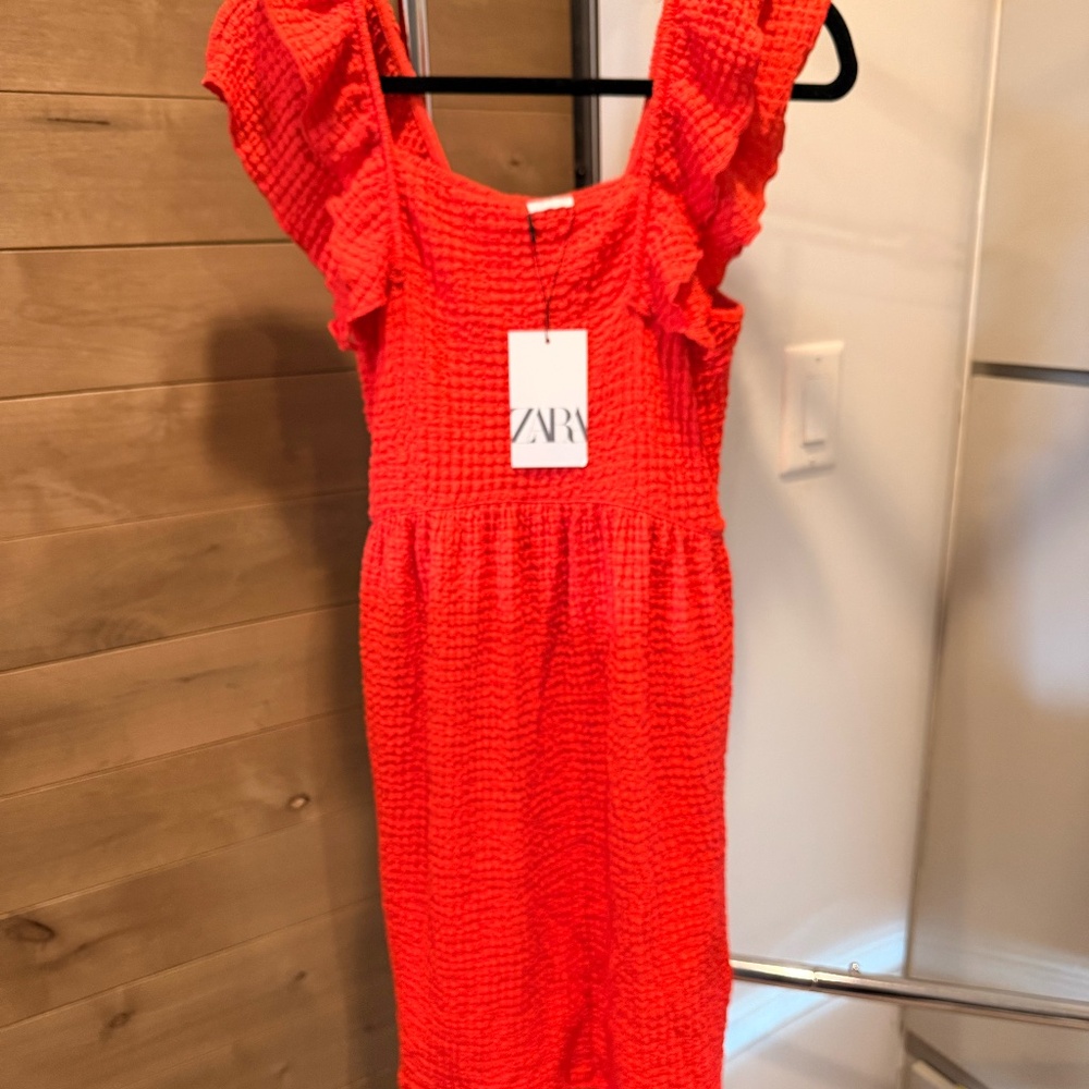 NWT Zara Red Coral Flutter Sleeve Dress Size 13-14 Girls